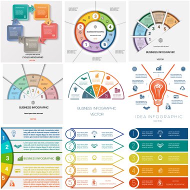 9 şablonları Infographics döngüsel işlemler, beş pozisyonlar ayarla