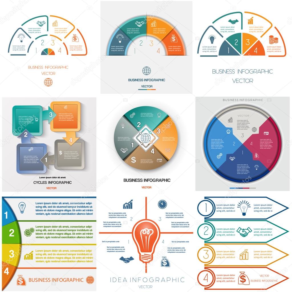 Set 9 templates Infographics cyclic processes four positions