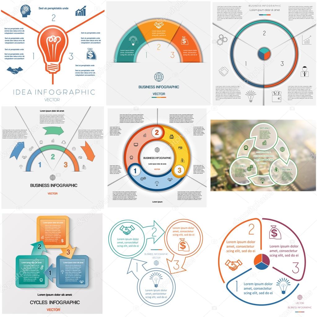 Set 9 templates Infographics cyclic processes on three positions