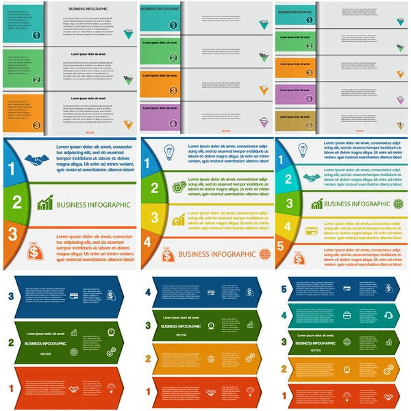 Nastavte barevné proužky infografika na 3, 4, 5 poloh — Stockový vektor