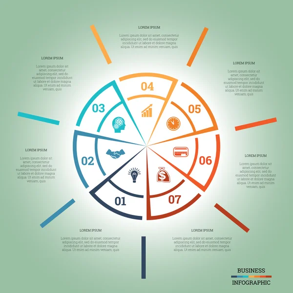 信息图表饼图图表模板彩色圈 7 个职位 — 图库矢量图片