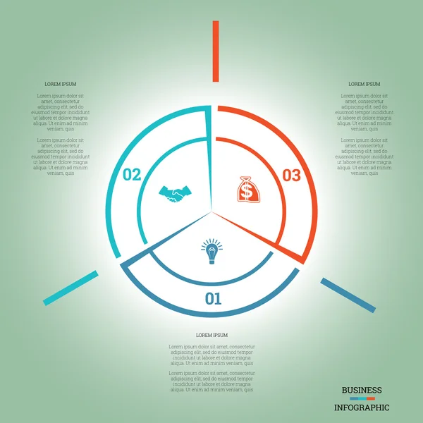 Infographic pasta grafik şablonu renkli yuvarlak üç pozisyon — Stok Vektör