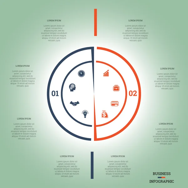 Infografik Tortendiagramm Vorlage bunten Kreis zwei Positionen — Stockvektor