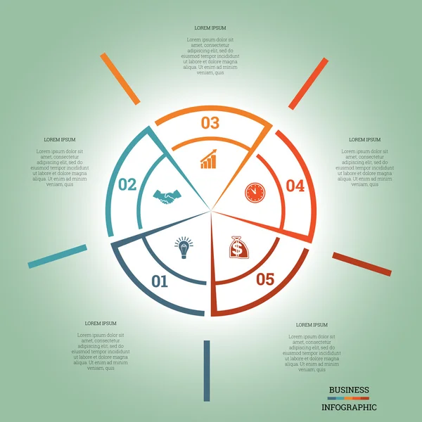 Infographic pasta grafik şablonu renkli daire beş pozisyonlar — Stok Vektör
