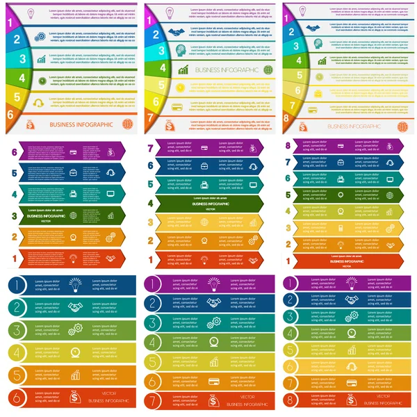 Set Plantillas Infografías Para Procesos Cíclicos Conceptuales Negocios Tiras Colores — Archivo Imágenes Vectoriales