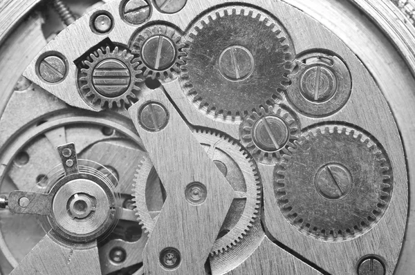 Metal Cogwheels, preto e branco Macro Foto . — Fotografia de Stock