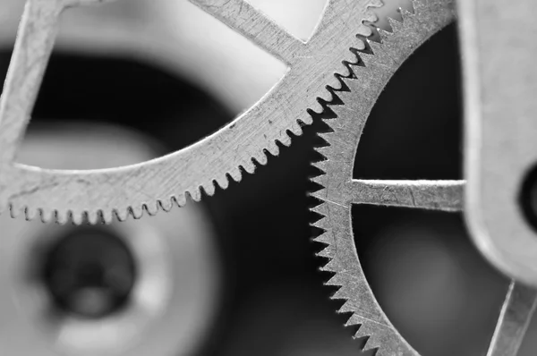 Metal Cogwheels, preto e branco Macro Foto . — Fotografia de Stock