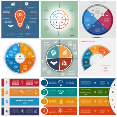 9 şablonları Infographics döngüsel işlemler, dört pozisyon ayarla