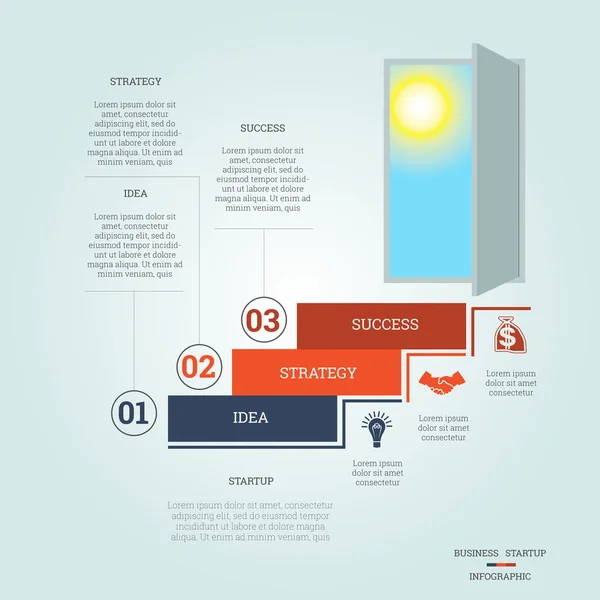 Biznes sukces uruchamiania infografiki trzy pozycje — Wektor stockowy
