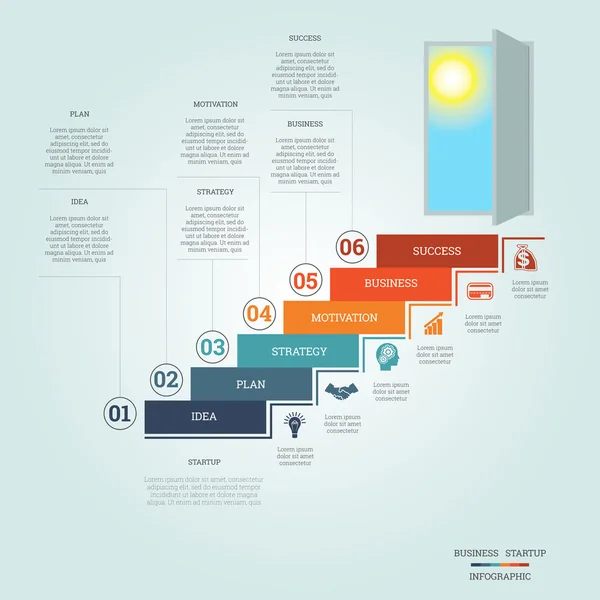 Unternehmenserfolg Start-up Infografik sechs Positionen — Stockvektor