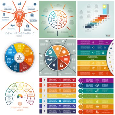 9 şablonları Infographics döngüsel işlemler, yedi pozisyonları ayarlamak