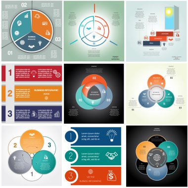 9 şablonları Infographics döngüsel işlemler, üç pozisyon ayarla