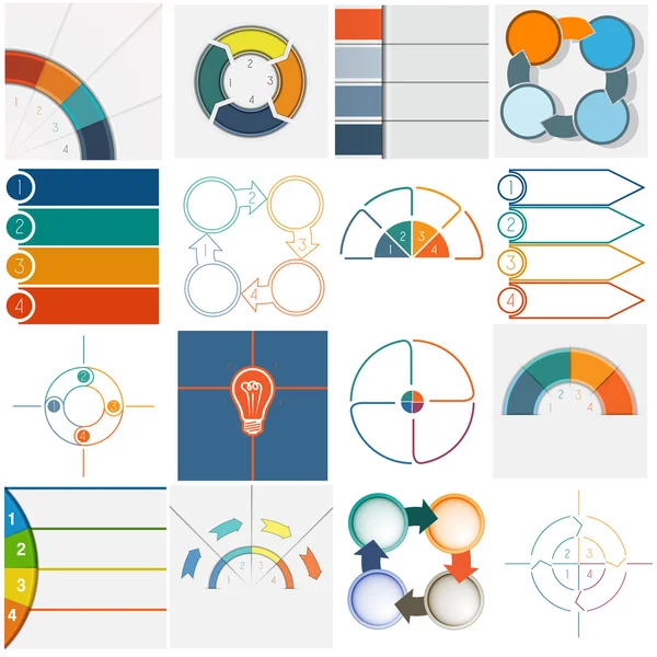 16 πρότυπα Infographics κυκλικές διαδικασίες τέσσερις θέσεις — Διανυσματικό Αρχείο