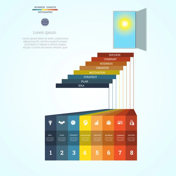 Opstarten bedrijfsconcept met acht stappen — Stockvector