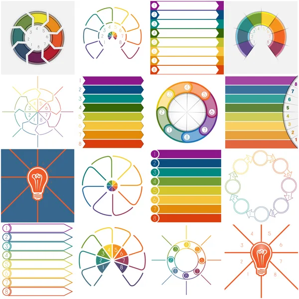 Sjablonen 16 Infographics cyclische processen acht posities — Stockvector