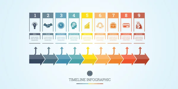 Timeline Infographic voor negen posities — Stockvector