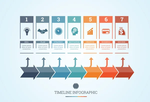 Timeline Infographic voor zeven posities — Stockvector