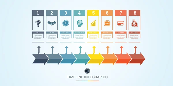 Timeline Infographic voor acht posities — Stockvector