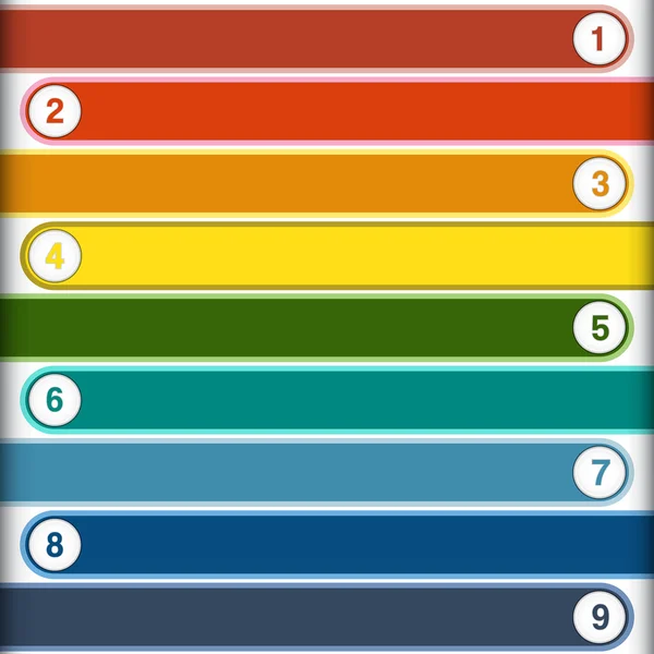 9 genummerde multi gekleurde stroken — Stockfoto