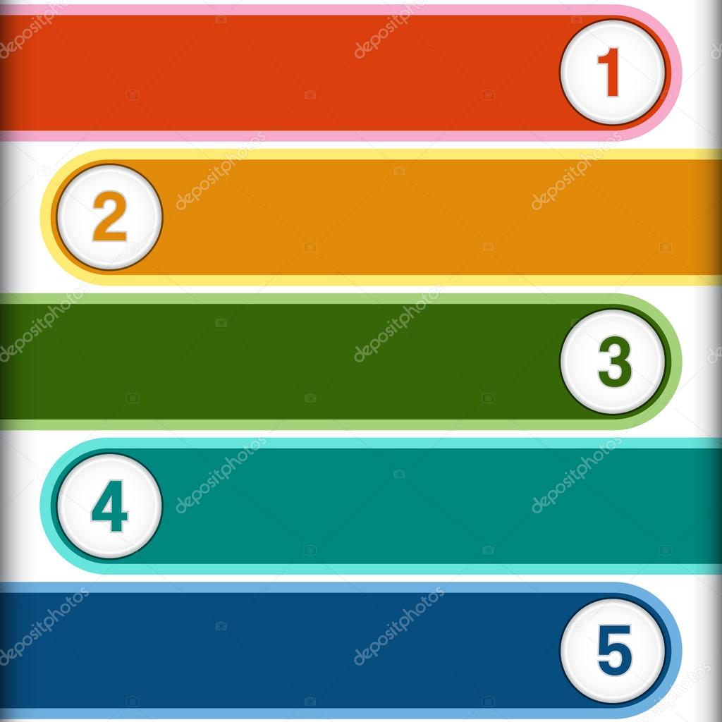 5 numbered multi-coloured strips