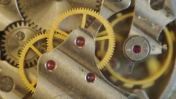 Ruote dentate in metallo all'interno dell'orologio . — Video Stock