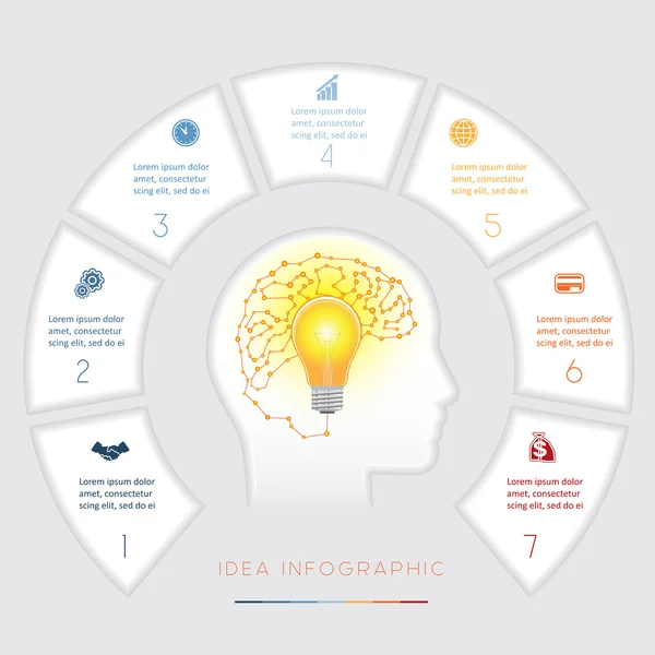 Kavramsal fikir infographics şablon yedi pozisyonlar