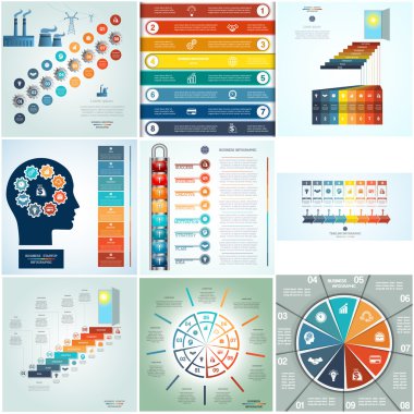 Sekiz ve dokuz pozisyonlar Infographics döngüsel işler