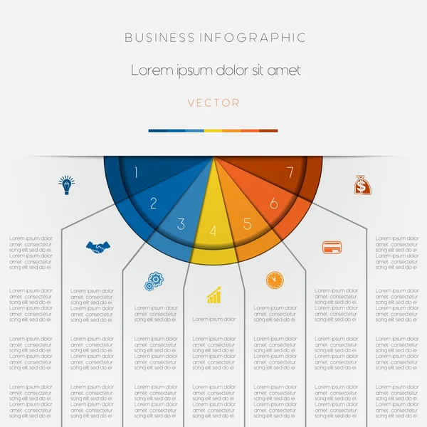 Infografía Semicírculo de color en siete posiciones — Vector de stock