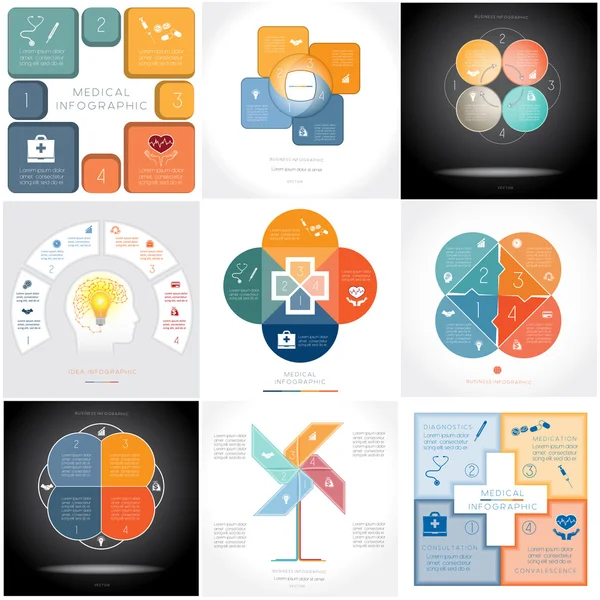 Infographics kavramsal döngüsel işlemler 9 şablonları — Stok Vektör