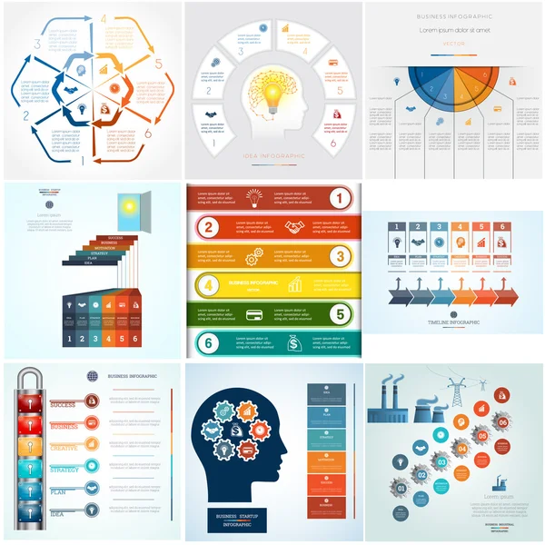 Establecer nueve plantillas Infografías — Archivo Imágenes Vectoriales