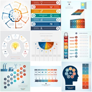9 şablonları Infographics yedi pozisyonlar için ayarla