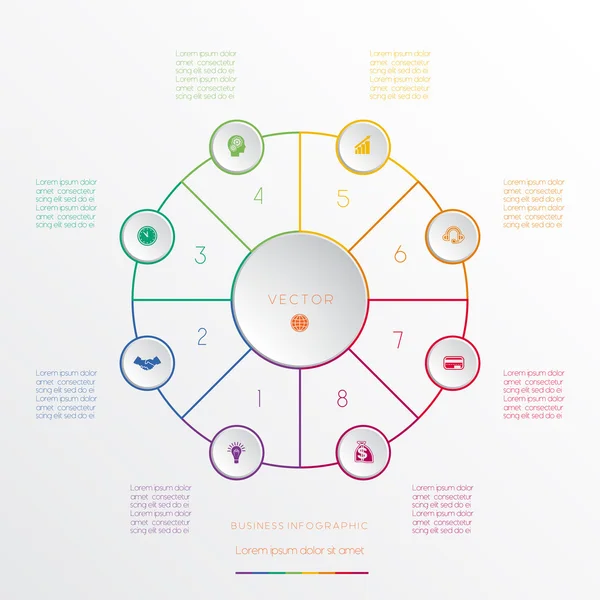 Cirkels infographic acht posities — Stockvector