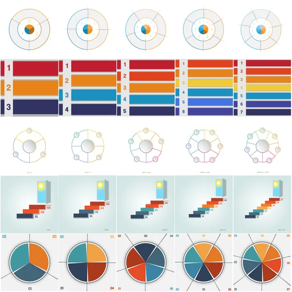 Sjablonen voor Infographics met tekstgebied op 3,4,5,6,7 positie — Stockvector