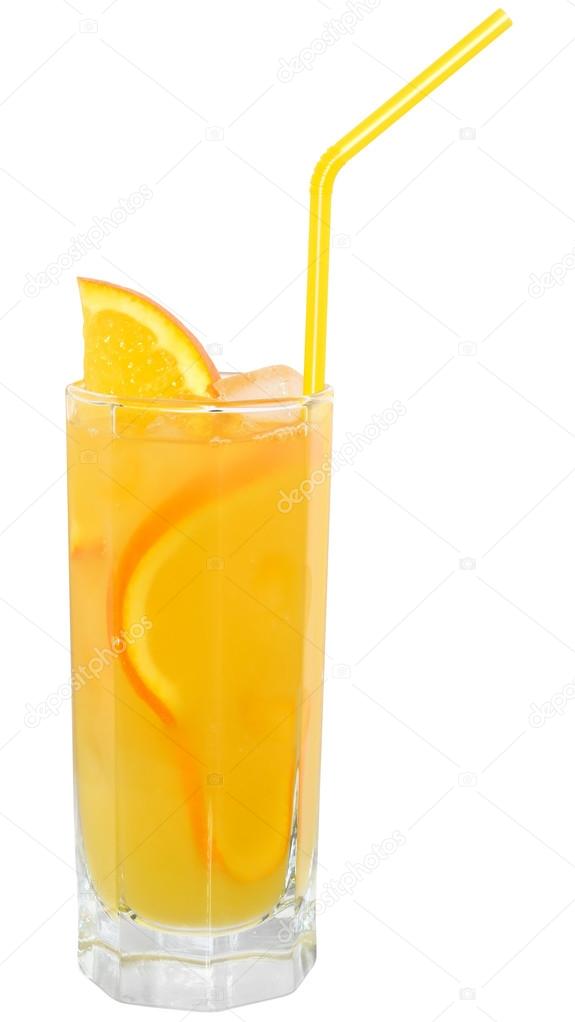 Cocktail with orange juice and ice cubes