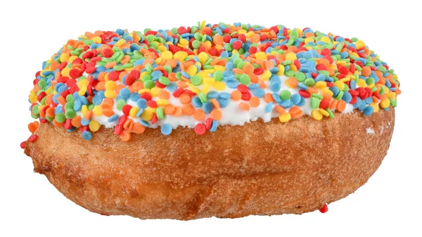 Пончик Разноцветной Кондитерской Заправке Изолирован Белом Фоне — стоковое фото