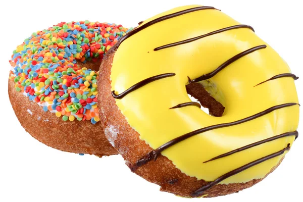 Donut Plátano Cubierto Con Hielo Amarillo Aislado Sobre Fondo Blanco — Foto de Stock