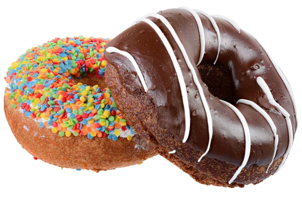 Шоколадные Глазурованные Пончики Изолированный Белый Фон — стоковое фото