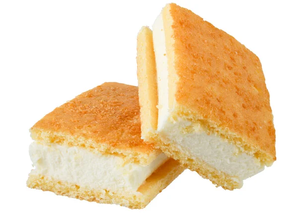 Ванильный Сэндвич Мороженым Шоколадном Печенье Белом Фоне — стоковое фото
