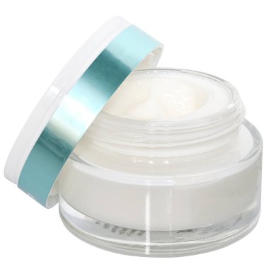 Beyaz arka planda kremalı kavanoz..