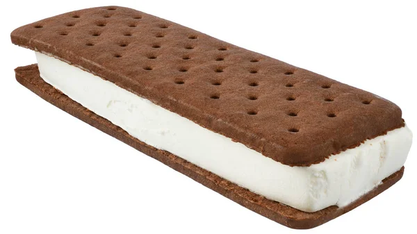 Gelato Panino Alla Vaniglia Gocce Cioccolato Biscotti Isolati Sfondo Bianco — Foto Stock