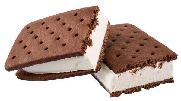 Ijs Vanille Sandwich Chocolade Chip Koekjes Geïsoleerd Een Witte Achtergrond — Stockfoto