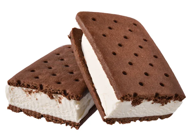 Sándwich Vainilla Helado Galletas Chocolate Aisladas Sobre Fondo Blanco —  Fotos de Stock