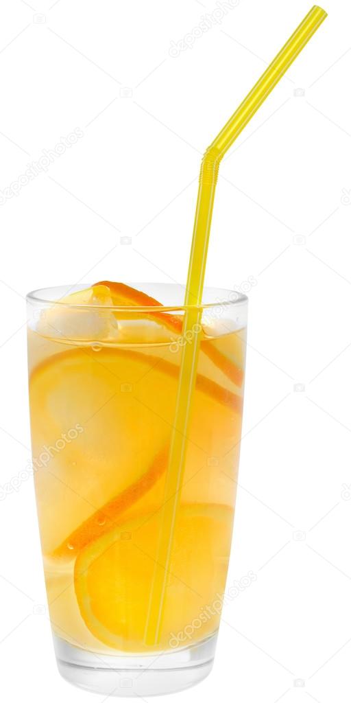 Cocktail with orange juice and ice cubes