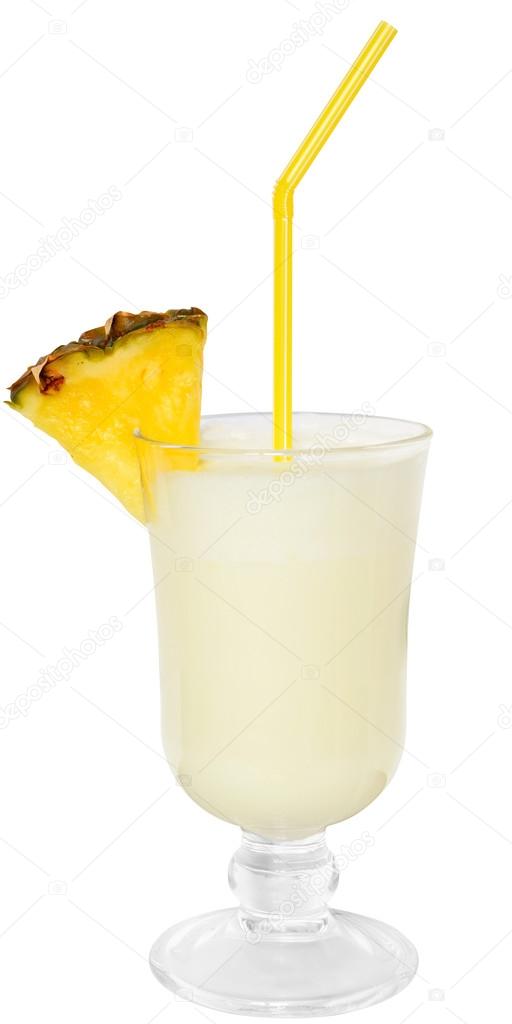 Cocktail pina colada with pineapple slice