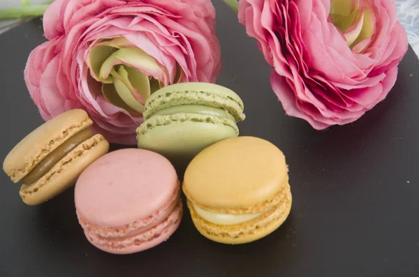 Macaron Édes Reggeli Desszert Enni Főzni Cukor Sivatag Szín — Stock Fotó