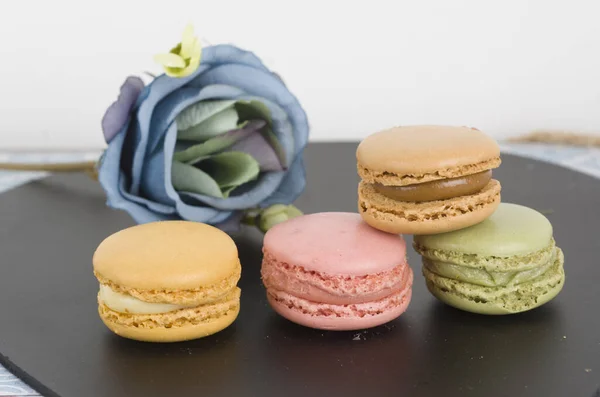 Macaron Douce Petit Déjeuner Dessert Manger Cuisiner Sucre Désert Couleur — Photo