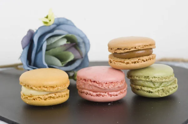 Macaron Édes Reggeli Desszert Enni Főzni Cukor Sivatag Szín — Stock Fotó