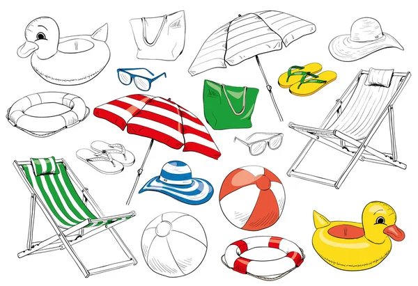 Vector illustration of beach paraphernalia — Stock Vector