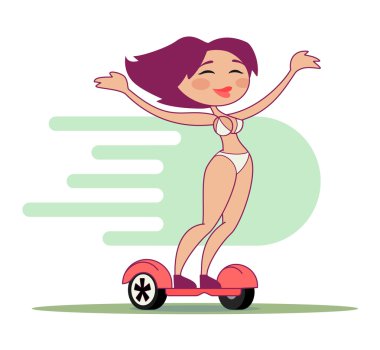 Bir genç kız bir hoverboard tesisi vektör çizim