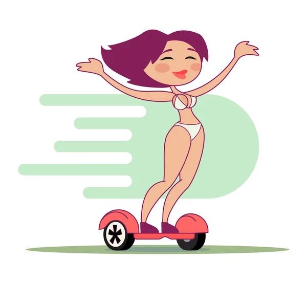 Vector illustration of a young girl riding a hoverboard — Stock Vector